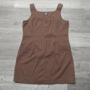Vintage Dockers Brown Sleeveless Dress Zip Front & Pockets